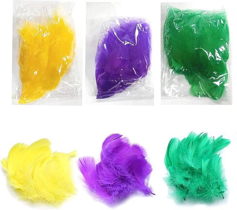 ريش ماردي غرا الملون للحرف اليدوية، 300 قطعة من الريش الأخضر والذهبي الأرجواني الطبيعي لتزيين حفلات ماردي جراس زي الكرنفال in Kuwait