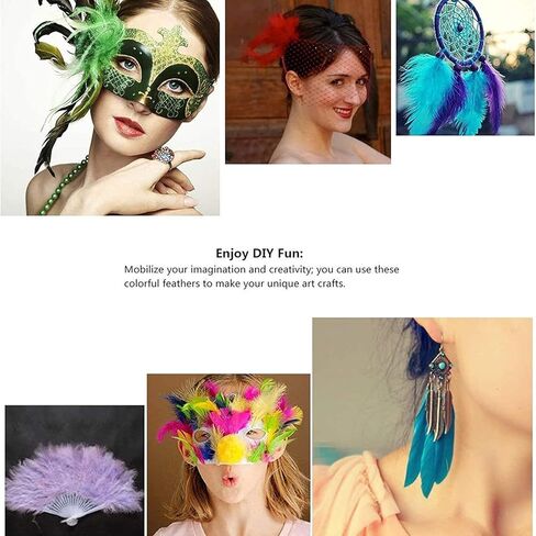 ريش ماردي غرا الملون للحرف اليدوية، 300 قطعة من الريش الأخضر والذهبي الأرجواني الطبيعي لتزيين حفلات ماردي جراس زي الكرنفال in Kuwait