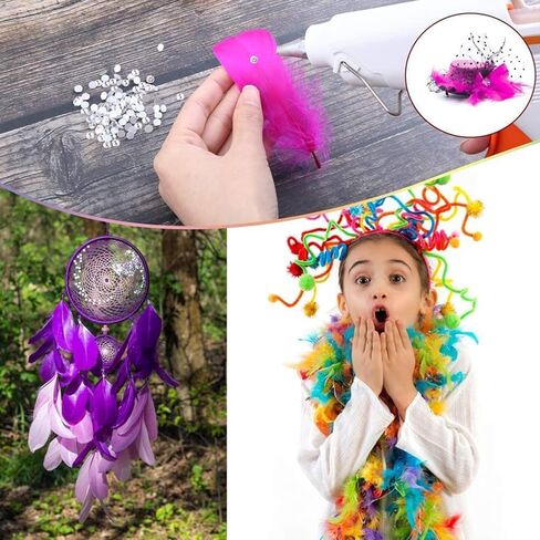 ريش ماردي غرا الملون للحرف اليدوية، 300 قطعة من الريش الأخضر والذهبي الأرجواني الطبيعي لتزيين حفلات ماردي جراس زي الكرنفال in Kuwait