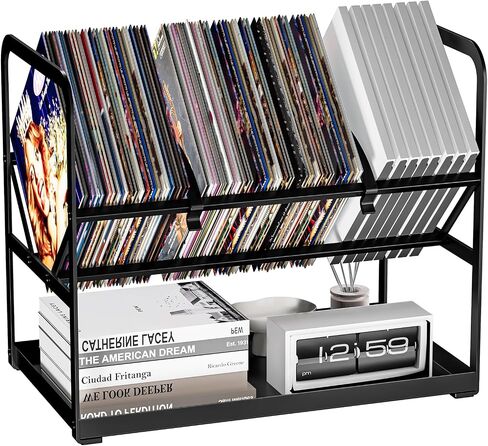 Vinyl Record Storage, 80-100 Lps Album Record Holder, Protects Vinyl Display, Organize Albums, Book, Magazine,Gifts for Vinyl Records Lovers, Black in Saudi Arabia