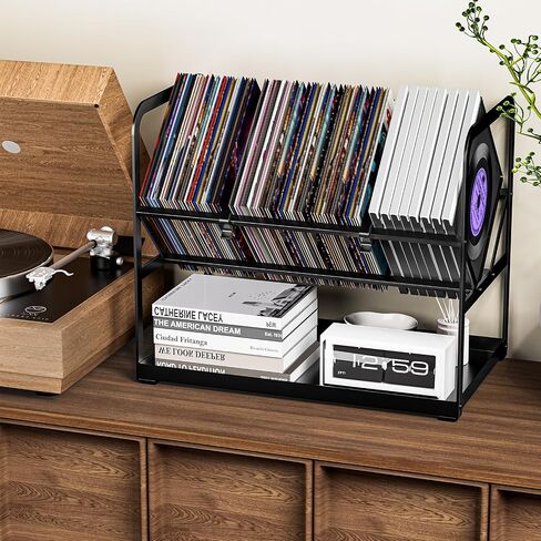 Vinyl Record Storage, 80-100 Lps Album Record Holder, Protects Vinyl Display, Organize Albums, Book, Magazine,Gifts for Vinyl Records Lovers, Black in Saudi Arabia