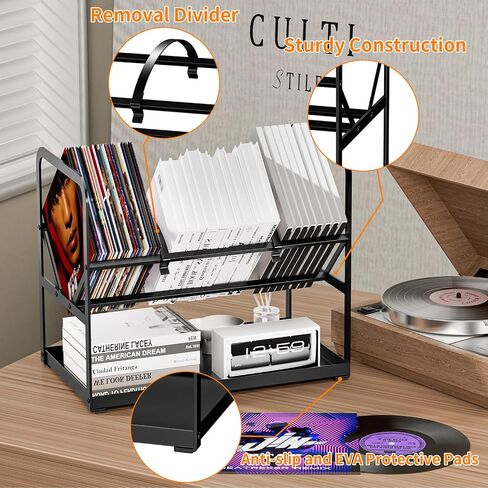 Vinyl Record Storage, 80-100 Lps Album Record Holder, Protects Vinyl Display, Organize Albums, Book, Magazine,Gifts for Vinyl Records Lovers, Black in Saudi Arabia