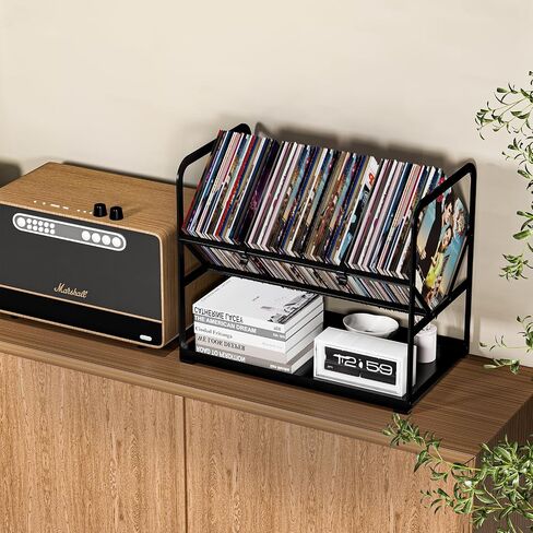 Vinyl Record Storage, 80-100 Lps Album Record Holder, Protects Vinyl Display, Organize Albums, Book, Magazine,Gifts for Vinyl Records Lovers, Black in Saudi Arabia