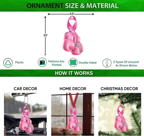 Talataca Breast Cancer Awareness Pink Fight Ribbon Survivor Girl Women 2D Flat Car Rear View Mirror Accessories Christmas Tree Ornament Decoration Hanging Charm Interior Rearview Pendant Decor Gift in Saudi Arabia