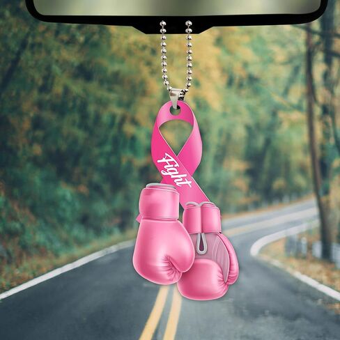 Talataca Breast Cancer Awareness Pink Fight Ribbon Survivor Girl Women 2D Flat Car Rear View Mirror Accessories Christmas Tree Ornament Decoration Hanging Charm Interior Rearview Pendant Decor Gift in Saudi Arabia