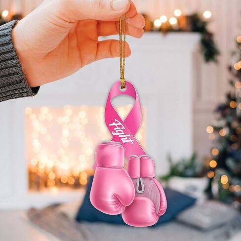 Talataca Breast Cancer Awareness Pink Fight Ribbon Survivor Girl Women 2D Flat Car Rear View Mirror Accessories Christmas Tree Ornament Decoration Hanging Charm Interior Rearview Pendant Decor Gift in Saudi Arabia