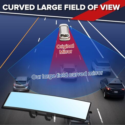 مرآة رؤية خلفية كبيرة داخلية للسيارة، مرآة رؤية خلفية عالمية للسيارة، مشبك داخلي عالمي على الرؤية الخلفية البانورامية، تقلل البقع العمياء بشكل فعال لشاحنات سيارات الدفع الرباعي - شفافة in Kuwait