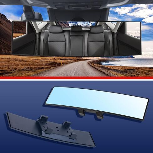 مرآة رؤية خلفية كبيرة داخلية للسيارة، مرآة رؤية خلفية عالمية للسيارة، مشبك داخلي عالمي على الرؤية الخلفية البانورامية، تقلل البقع العمياء بشكل فعال لشاحنات سيارات الدفع الرباعي - شفافة in Kuwait