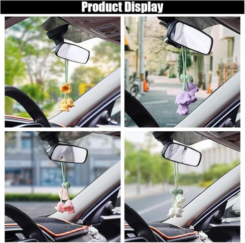 Car Mirror Hanging Accessories, Cute Crochet Suzuran Car Rearview Mirror Charm, Handmade Knitting, Fit for Backpack, Keychain (White) in Saudi Arabia
