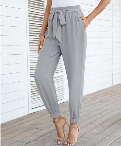 Womens High Waisted Casual Joggers Pants Bow-Knot Business Casual Work Pencil Pants Dressy Tapered Pockets in Saudi Arabia