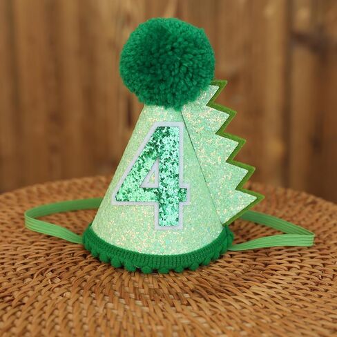 قبعة عيد ميلاد الديناصور باللون الأخضر لعمر 4 سنوات، زينة قبعة عيد ميلاد للأطفال البنات والأولاد مصنوعة يدويًا من الزي الطبيعي قبعة حفلات عيد الميلاد الأولى in Kuwait