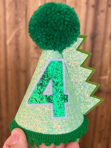 قبعة عيد ميلاد الديناصور باللون الأخضر لعمر 4 سنوات، زينة قبعة عيد ميلاد للأطفال البنات والأولاد مصنوعة يدويًا من الزي الطبيعي قبعة حفلات عيد الميلاد الأولى in Kuwait