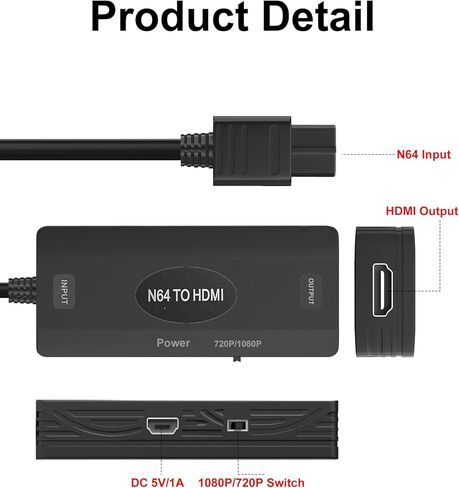 محول WUKUR N64 إلى HDMI يدعم التحويل 16:9/4:3 متوافق مع محول Nintendo 64/ Game Cube/SNES Gamecube HDMI in Kuwait