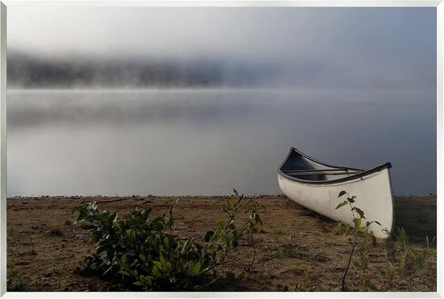 Stupell Industries Lone Canoe Tranquil Foggy Lake Beach Weather Wood Wall Art, Design By Daphne Polselli in Saudi Arabia