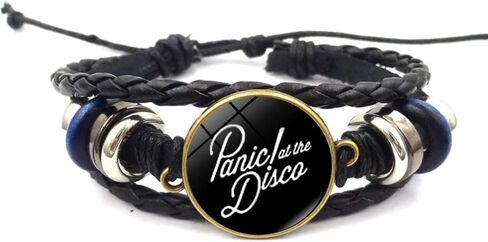 الذعر القمر! سوار من الجلد المنسوج يدويًا بشعار فرقة الديسكو مزين بسلسلة من البانك in Kuwait