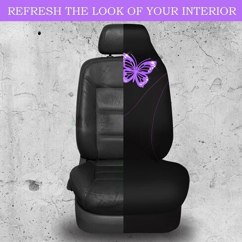 أغطية مقاعد السيارة CAR-GRAND Bling Butterfly، أغطية مقاعد أمامية على شكل فراشة أرجوانية لطيفة، متوافقة مع الوسائد الهوائية، سيارات السيدان والسيارات والشاحنات الصغيرة، مناسبة للنساء والفتيات (أرجواني مع أسود) in Kuwait