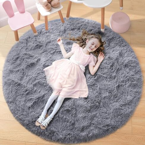 Noahas Beige Round Rug 4Ft,Fluffy Rugs for Bedroom,Fuzzy Cute Circle Rug for Kids Room,Soft Thick Shaggy Non Slip Classroom Carpet,Dorm Rug,Nursery Rug,Aesthetic Room Decor for Teen Girls in Saudi Arabia