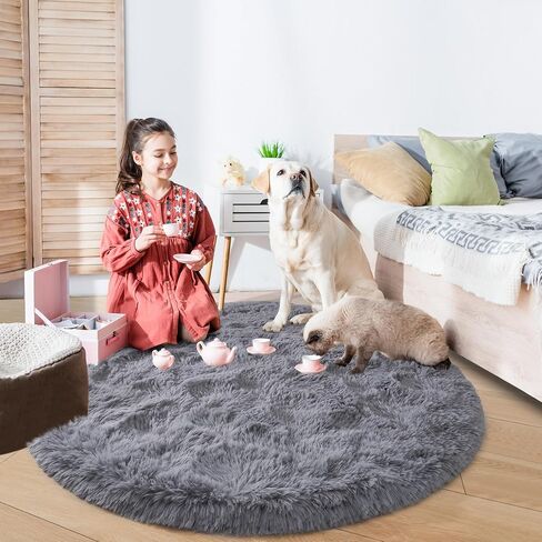 Noahas Beige Round Rug 4Ft,Fluffy Rugs for Bedroom,Fuzzy Cute Circle Rug for Kids Room,Soft Thick Shaggy Non Slip Classroom Carpet,Dorm Rug,Nursery Rug,Aesthetic Room Decor for Teen Girls in Saudi Arabia
