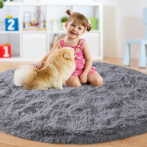 Noahas Beige Round Rug 4Ft,Fluffy Rugs for Bedroom,Fuzzy Cute Circle Rug for Kids Room,Soft Thick Shaggy Non Slip Classroom Carpet,Dorm Rug,Nursery Rug,Aesthetic Room Decor for Teen Girls in Saudi Arabia