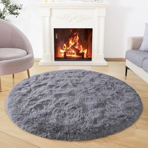 Noahas Beige Round Rug 4Ft,Fluffy Rugs for Bedroom,Fuzzy Cute Circle Rug for Kids Room,Soft Thick Shaggy Non Slip Classroom Carpet,Dorm Rug,Nursery Rug,Aesthetic Room Decor for Teen Girls in Saudi Arabia