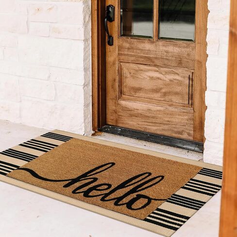 Black and White Striped Outdoor Rug 24"x35", Cotton Hand-Woven Foldable Front Door Mat, Washable Reversible Layered Door Mats for Entryway Porch Decor Home Entrance in Saudi Arabia