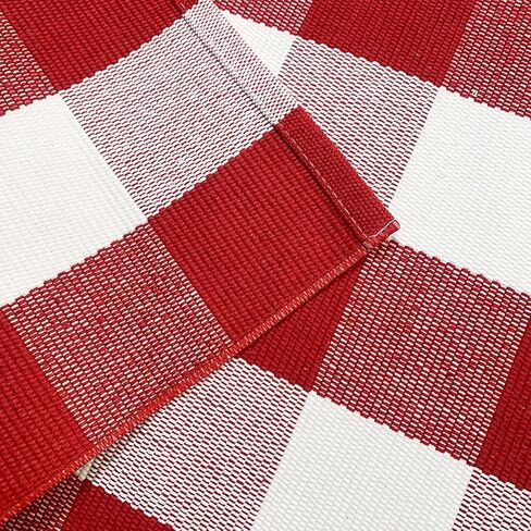 سجادة USTIDE قطنية منقوشة بافلو باللونين الأحمر والأبيض، مقاس 23.6 بوصة × 51 بوصة، سجاد داخلي أو خارجي منسوج يدويًا لسجاد الباب ذو الطبقات، سجادة قابلة للغسل للشرفة الأمامية/المطبخ/المزرعة/المدخل in Kuwait