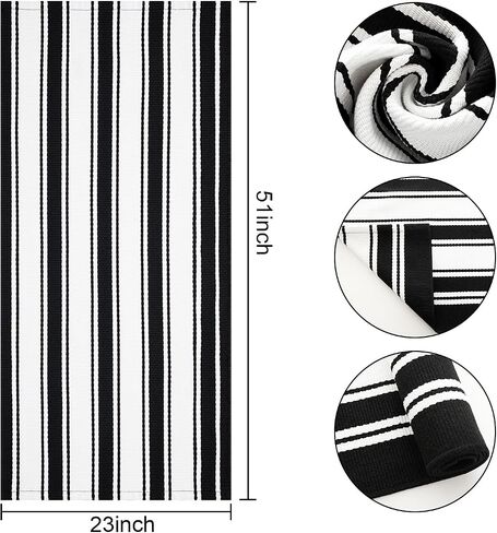 Black and White Striped Outdoor Rug 24"x35", Cotton Hand-Woven Foldable Front Door Mat, Washable Reversible Layered Door Mats for Entryway Porch Decor Home Entrance in Saudi Arabia