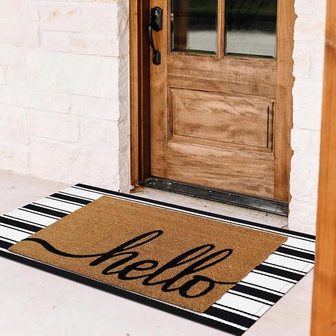 Black and White Striped Outdoor Rug 24"x35", Cotton Hand-Woven Foldable Front Door Mat, Washable Reversible Layered Door Mats for Entryway Porch Decor Home Entrance in Saudi Arabia