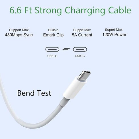 شاحن ماك بوك برو 120 وات USB C شاحن سريع لمنفذ USB C ماك بوك برو وماك بوك إير، آيباد برو، سامسونج جالاكسي وجميع أجهزة USB C، يتضمن كابل شحن 6.6أقدام in Kuwait