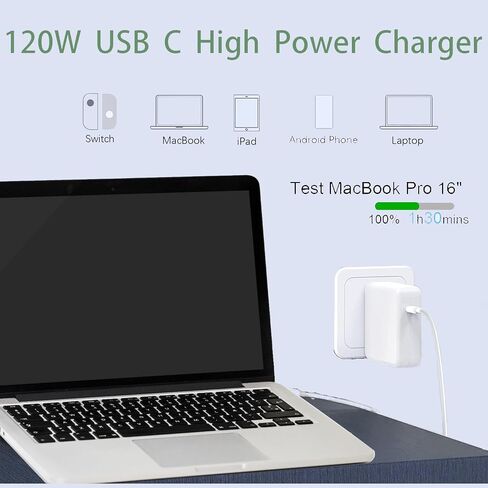 شاحن ماك بوك برو 120 وات USB C شاحن سريع لمنفذ USB C ماك بوك برو وماك بوك إير، آيباد برو، سامسونج جالاكسي وجميع أجهزة USB C، يتضمن كابل شحن 6.6أقدام in Kuwait