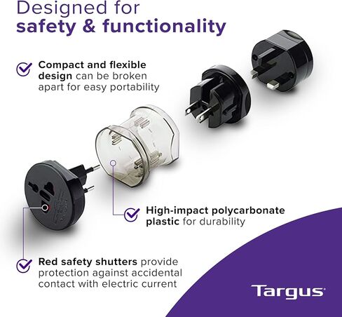 Targus Universal Power Travel Adapter, Black – International Plug Adapter for Europe, UK, AUS, and More, Safely Power Your Devices Around the World (APK01US1) in Saudi Arabia