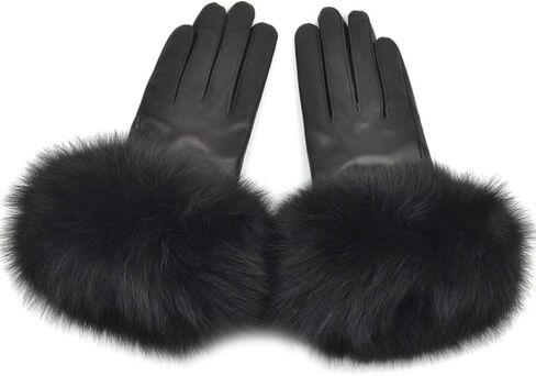 Women Genuine Lambskin Leather Winter Lined Gloves with Fox Fur Trim in Saudi Arabia
