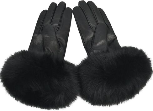 Women Genuine Lambskin Leather Winter Lined Gloves with Fox Fur Trim in Saudi Arabia