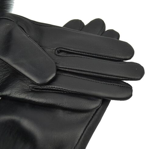 Women Genuine Lambskin Leather Winter Lined Gloves with Fox Fur Trim in Saudi Arabia