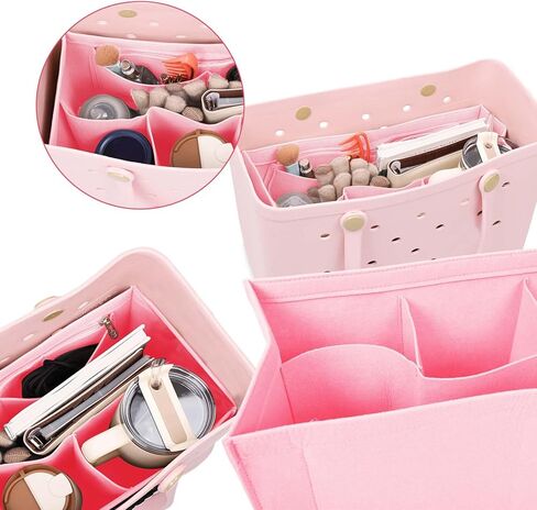 منظم حقيبة الشاطئ المطاطي متوافق مع حقيبة Bogg/حقيبة اليد الجنوبية ببساطة، منظم حمل إدراج منظم حقيبة اللباد مع 7 جيوب، فقط لحقيبة Bogg مقاس XL (وردي) in Kuwait