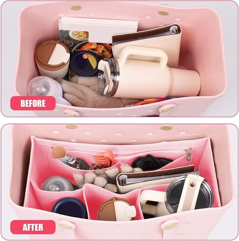 منظم حقيبة الشاطئ المطاطي متوافق مع حقيبة Bogg/حقيبة اليد الجنوبية ببساطة، منظم حمل إدراج منظم حقيبة اللباد مع 7 جيوب، فقط لحقيبة Bogg مقاس XL (وردي) in Kuwait