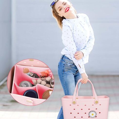 منظم حقيبة الشاطئ المطاطي متوافق مع حقيبة Bogg/حقيبة اليد الجنوبية ببساطة، منظم حمل إدراج منظم حقيبة اللباد مع 7 جيوب، فقط لحقيبة Bogg مقاس XL (وردي) in Kuwait