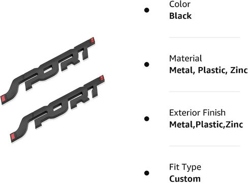 2PCS 3D Metal Car Sport Sticker, Car Side Fender Rear Trunk Emblem Badge Decals, Auto Tailgate Sport Logo Decoration Accessories, Compatible for All Truck SUV Pickup Models (Black) in Saudi Arabia