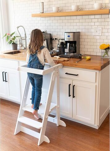 Little Partners Learning Tower Foldable Toddler Tower - Learn 'N Fold Toddler Kitchen Stool for Kids 2 to 6, Folding Toddler Tower (Grey w/Natural) in Saudi Arabia