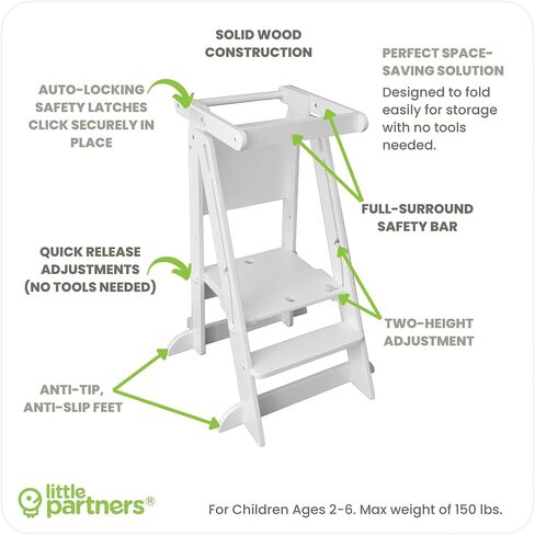 Little Partners Learning Tower Foldable Toddler Tower - Learn 'N Fold Toddler Kitchen Stool for Kids 2 to 6, Folding Toddler Tower (Grey w/Natural) in Saudi Arabia