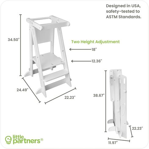 Little Partners Learning Tower Foldable Toddler Tower - Learn 'N Fold Toddler Kitchen Stool for Kids 2 to 6, Folding Toddler Tower (Grey w/Natural) in Saudi Arabia