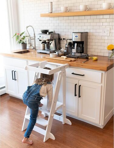 Little Partners Learning Tower Foldable Toddler Tower - Learn 'N Fold Toddler Kitchen Stool for Kids 2 to 6, Folding Toddler Tower (Grey w/Natural) in Saudi Arabia