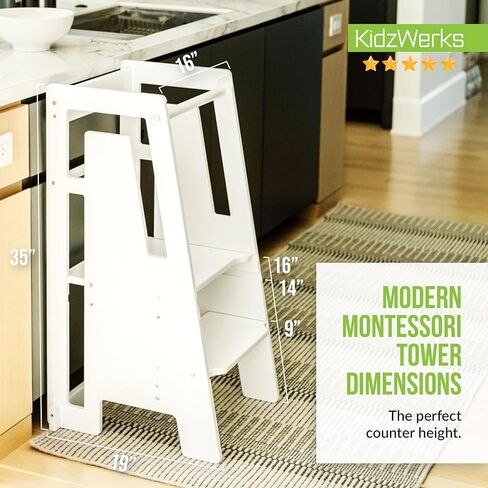 Modern Toddler Tower, Montessori Kitchen Step Stool, Sleek Modern Design Adjustable Standing Platform for Kitchen Counter - White Modern Standing Tower in Kuwait