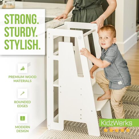 Modern Toddler Tower, Montessori Kitchen Step Stool, Sleek Modern Design Adjustable Standing Platform for Kitchen Counter - White Modern Standing Tower in Kuwait
