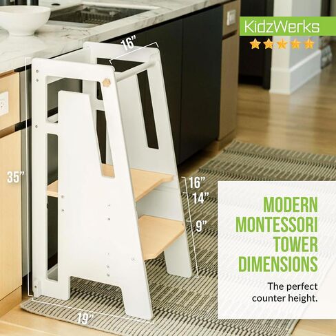 Modern Toddler Tower, Montessori Kitchen Step Stool, Sleek Modern Design Adjustable Standing Platform for Kitchen Counter - White Modern Standing Tower in Saudi Arabia