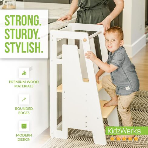 Modern Toddler Tower, Montessori Kitchen Step Stool, Sleek Modern Design Adjustable Standing Platform for Kitchen Counter - White Modern Standing Tower in Saudi Arabia