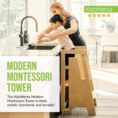 Modern Toddler Tower, Montessori Kitchen Step Stool, Sleek Modern Design Adjustable Standing Platform for Kitchen Counter - White Modern Standing Tower in Saudi Arabia
