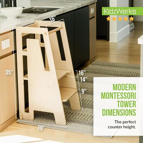 Modern Toddler Tower, Montessori Kitchen Step Stool, Sleek Modern Design Adjustable Standing Platform for Kitchen Counter - White Modern Standing Tower in Saudi Arabia