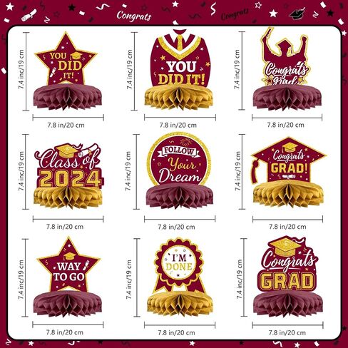 21 Pieces Black and Gold Themed 2024 Graduation Decorations Set includes Congrats Grad Banner, Honeycomb Centerpieces, Hanging Swirl Kit for High School & College Celebrations Party Supplies in Saudi Arabia