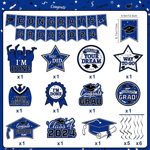 21 Pieces Black and Gold Themed 2024 Graduation Decorations Set includes Congrats Grad Banner, Honeycomb Centerpieces, Hanging Swirl Kit for High School & College Celebrations Party Supplies in Saudi Arabia